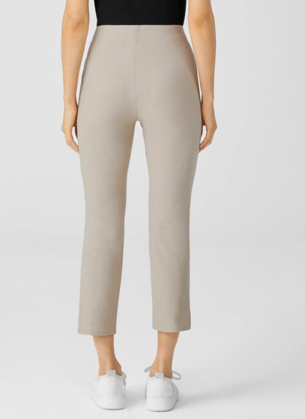 Eileen Fisher Stretch Crepe Cropped Pants Women M Beige Tan Pull-On Slit Hem